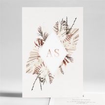 Faire-part mariage Pampa initiales personnalisable - Couleur Beige et Blanc et Doré - 14,5 x 21 cm - Monfairepart