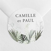 Sticker mariage Tropical personnalisable - Couleur Vert et Blanc - 4 cm - Monfairepart