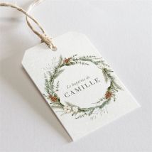 Etiquette baptême L'hiver personnalisable - Couleur Vert et Blanc - 4 x 6 cm - Monfairepart