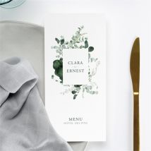 Menu mariage Tendre Murmure personnalisable - Couleur Vert et Blanc - 10 x 21 cm - Monfairepart