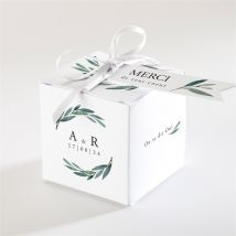 Boîte de dragées mariage Notre Chemin personnalisable - Couleur Vert et Blanc - 4,5 cm - Monfairepart