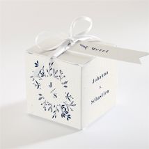 Boîte de dragées mariage Notre Idylle personnalisable - Couleur Bleu et Beige - 4,5 cm - Monfairepart