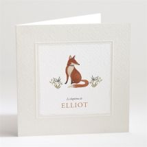 Faire-part de baptême Le Renard personnalisable - Couleur Orange, Beige et Blanc - 13,5 x 13,5 cm - Monfairepart
