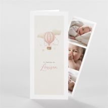 Faire-part de baptême La montgolfière personnalisable - Couleur Rose et Beige - 21 cm x 9 cm fermé - Monfairepart