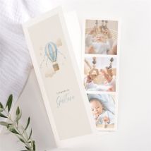 Faire-part de baptême Ma Montgolfière personnalisable - Couleur Bleu et Beige - 21 cm x 9 cm fermé - Monfairepart