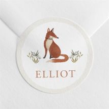 Sticker baptême Le Renard personnalisable - Couleur Orange, Beige et Blanc - 4 cm - Monfairepart
