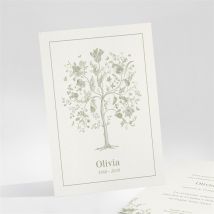 Faire-part décès L'arbre de vie personnalisable - Couleur Vert et Beige - 10,5 x 14,5 cm - Monfairepart