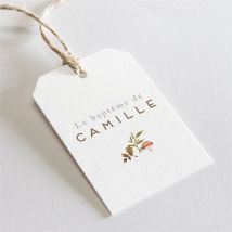 Etiquette baptême Renardeau personnalisable - Couleur Vert et Beige, Marron et Blanc - 4 x 6 cm - Monfairepart