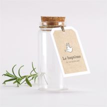 Mignonnette baptême Pictos jumeaux étiquette personnalisable - 3,7 cm de diamètre et 8 cm de hauteur - Monfairepart