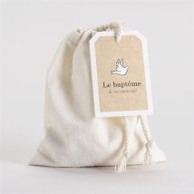 Pochon baptême Pictos jumeaux personnalisable - 10 x 12 cm - Monfairepart