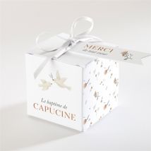 Boîte de dragées baptême Douces colombes personnalisable - Couleur Rose et Blanc - 4,5 cm - Monfairepart