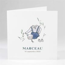 Faire-part naissance P'tit bonhomme personnalisable - Couleur Bleu et Blanc - 13,5 x 13,5 cm - Monfairepart