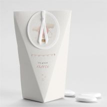 Boîte de dragées baptême La montgolfière Étui - Couleur Rose/Beige - boîte de 4 x 4 cm d'épaisseur et 11 cm de hauteur - Monfairepart