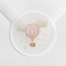 Sticker baptême La montgolfière personnalisable - Couleur Rose et Beige - 4 cm - Monfairepart