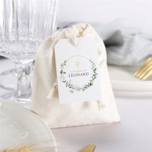 Pochon baptême L'eucalyptus personnalisable - 10 cm x 12 cm - Monfairepart