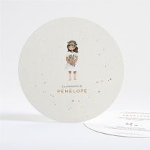 Faire-part communion Petite fille dorure personnalisable - Couleur Beige/Doré - 13,5 cm - Monfairepart