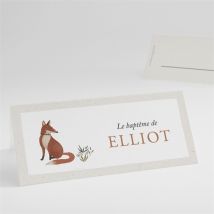 Marque-place baptême Le Renard personnalisable - Couleur Orange, Beige et Blanc - 9,5 x 4,2 cm - Monfairepart