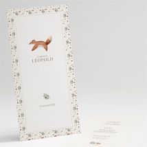 Menu baptême Renard en forêt personnalisable - Couleur Orange et Beige et Marron - 10 x 21 cm - Monfairepart