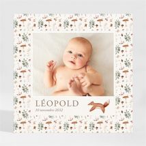 Faire-part naissance Renard automne magnet personnalisable - Couleur Orange et Beige et Marron - 13,5 x 13,5 cm - Monfairepart