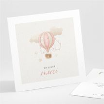 Remerciement baptême La montgolfière personnalisable - Couleur Rose et Beige - 9,5 x 9,5 cm - Monfairepart