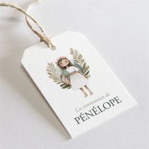 Etiquette communion Jolie Bohème personnalisable - Couleur Vert et Blanc - 4 x 6 cm - Monfairepart