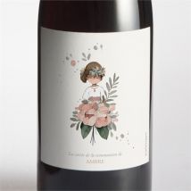 Etiquette de bouteille communion Beauté au naturel personnalisable - Couleur Rose et Gris - 9,5 x 9,5 cm - Monfairepart