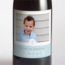 Etiquette de bouteille communion Ferveur personnalisable - Couleur Bleu - 9,5 x 9,5 cm - Monfairepart
