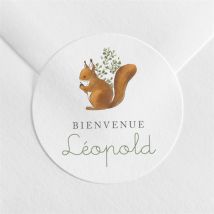 Sticker naissance Écureuil personnalisable - Couleur Vert et Blanc - 4 cm - Monfairepart