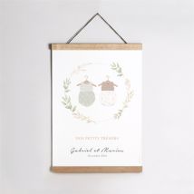 Affiche naissance Bodys jumeaux personnalisable - 29,7 x 42 cm - Monfairepart