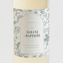 Etiquette de bouteille mariage Sculpture personnalisable - Couleur Vert et Blanc - 9,5 x 9,5 cm - Monfairepart