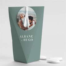 Boîte de dragées mariage Annonce Étui personnalisable - Couleur Vert/Bleu - boîte de 4 x 4 cm d'épaisseur et 11 cm de hauteur - Monfairepart
