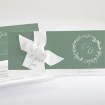 Faire-part mariage Tout pour Toi pochette personnalisable - Couleur Vert et Argenté - 21 x 9,2 cm - Monfairepart