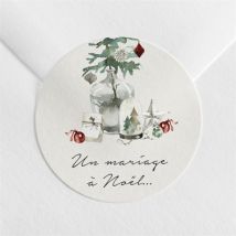 Sticker mariage En hiver personnalisable - Couleur Rouge/Bleu et Beige - 4 cm - Monfairepart