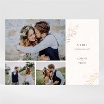 Carte de remerciement mariage Poésie Boheme magnet personnalisable - Couleur Rose et Beige - 13,8 x 9,5 cm - Monfairepart