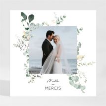 Carte de remerciement mariage Pastel magnet personnalisable - Couleur Vert et Blanc - 13,5 x 13,5 cm - Monfairepart