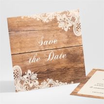 Save the Date mariage Boisé personnalisable - Couleur Vert et Beige, Marron et Blanc/Kraft - 9,5 x 9,5 cm - Monfairepart
