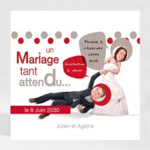 Save the Date mariage Humour original personnalisable - Couleur Rouge et Blanc - 9,5 x 9,5 cm - Monfairepart
