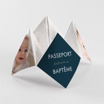 Faire-part de baptême Mon Passeport Bapteme cocotte personnalisable - Couleur Bleu - 20,9 x 20,9 cm - Monfairepart