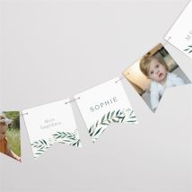 Guirlande baptême Jolie annonce Champêtre personnalisable - 12 fanions recto-verso de 9,9 x 9,4 cm - Monfairepart