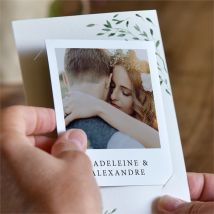 Carte de remerciement mariage A l'ombre de l'olivier duo - Couleur Vert/Blanc - 14 x 10 cm assemblé - magnet 10 x 8 cm - Monfairepart