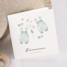 Faire-part naissance Jumeaux barboteuse personnalisable - Couleur Bleu et Blanc - 13,5 x 13,5 cm - Monfairepart