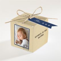 Boîte de dragées baptême Télégramme Baptême personnalisable - Couleur Beige, Marron et Blanc - 4,5 cm - Monfairepart
