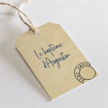 Etiquette baptême Télégramme Baptême personnalisable - Couleur Bleu, Beige et Marron/Kraft - 4 x 6 cm - Monfairepart