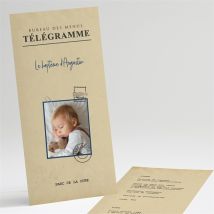 Menu baptême Télégramme Baptême personnalisable - Couleur Beige et Marron/Kraft - 10 x 21 cm - Monfairepart