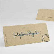 Marque-place baptême Télégramme Baptême personnalisable - Couleur Beige et Marron/Kraft - 9,5 x 4,2 cm - Monfairepart