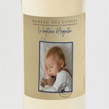 Etiquette de bouteille baptême Télégramme Baptême personnalisable - Couleur Beige et Marron/Kraft - 9,5 x 9,5 cm - Monfairepart