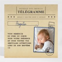Remerciement baptême Télégramme Baptême personnalisable - Couleur Beige et Marron/Kraft - 9,5 x 9,5 cm - Monfairepart