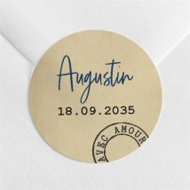 Sticker baptême Télégramme Baptême personnalisable - Couleur Beige et Marron/Kraft - 4 cm - Monfairepart