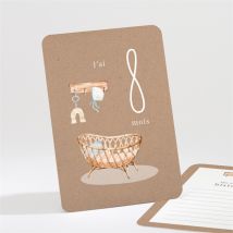 Carte étape bébé Kraft personnalisable - 16 cartes 13,8 x 9,5cm - boîte fermée 13,9 x 9,9cm - Monfairepart