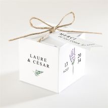 Boîte de dragées mariage Lavande cube personnalisable - Couleur Violet et Blanc - 4,5 cm - Monfairepart